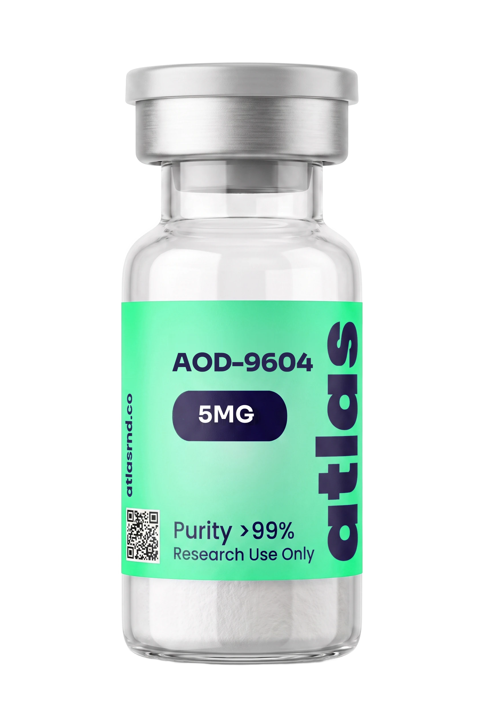 AOD-9604 research vial, studio product photo